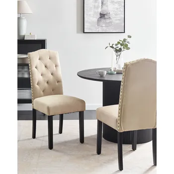 Sada 2 pískově béžových sametových židlí s černými kovovými nohami pro minimalistický styl jídelny Beliani