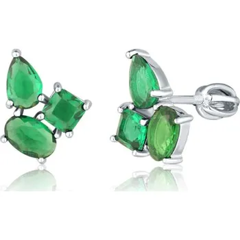 Náušnice Stříbrné náušnice se zelenými zirkony na šroubek