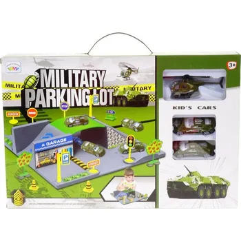 autodráha Parkoviště vojenský herní army set se 2 auty a vrtulníkem s doplňky