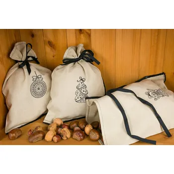 Vánoční dekorace Sleep-well Režný pytlík na ořechy nebo křížaly s vánoční výšivkou - ANDĚL