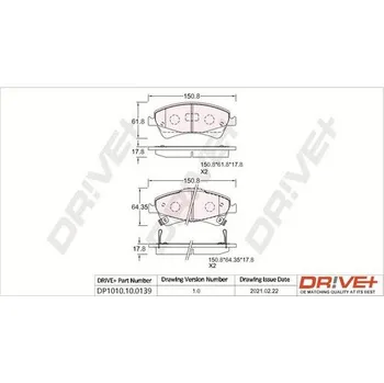Brzdová destička Sada brzdových destiček, kotoučová brzda DRIVE+ DP1010.10.0139