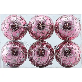 Velikonoční dekorace DECOLED Plastová koule, prům. 8 cm, růžová, 6x lesklá