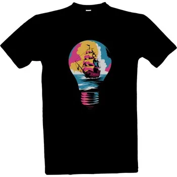 Tričko s potiskem Žárovka s pirátskou lodí pánské