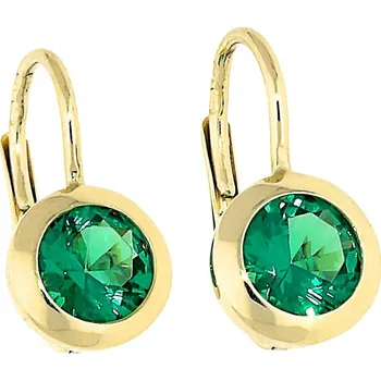 Náušnice Goldstore Zlaté kulaté náušnice synt. smaragd Váha: 1.96 g