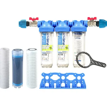 vodní filtr PRODO Sada filtru Senior 10" TRIO. Komplet připojení 1". Filtrace nečistot, zápachu a chuti (LA-SX)