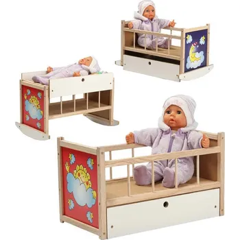 Panenka DŘEVO Postýlka kolébka pro panenky miminko 3v1 přebalovací pultík