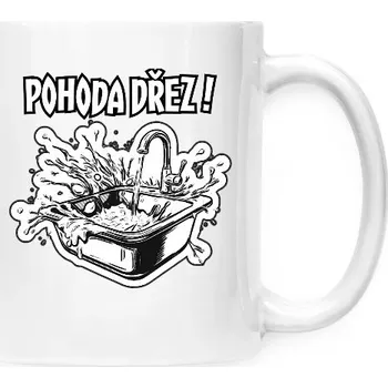 Hrnek malý bílý s potiskem pohoda dřez