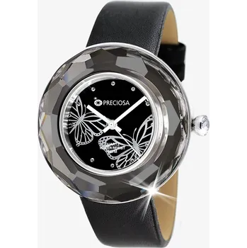 Hodinky Preciosa Hodinky Crystal Time s českým křišťálem Preciosa, chromové, černý hladký řemínek