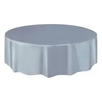 Jednorázový ubrus Plastový party ubrus stříbrný kulatý 214 cm
