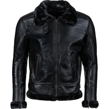 Pánský bomber Pánská Kožená Zimní Bunda Salvatore BomberFur Pilot Black Brixton Černá Velikost: 4XL
