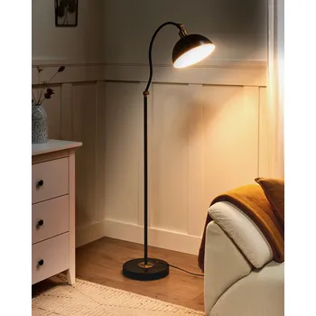 Stojací lampa Stojací lampa černá kovová nastavitelné stínidlo a rameno vypínač ložnice obývací pokoj domácí kancelář osvětlení průmyslový design Beliani