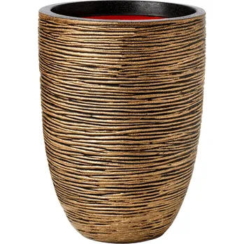 Květináč Capi Nature Rib NL Vase Elegant Low Black Gold Ø 34 cm / V 46 cm