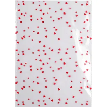 Dárková taška Celofánový průhledný sáček srdíčka 13x18 cm - červená (100 ks)