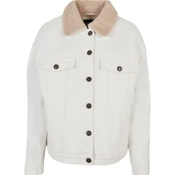 Dámský kabát Urban Classics Dámská džínová overzsize bunda Sherpa s kožíškem Barva: Bílá, Velikost: 5XL