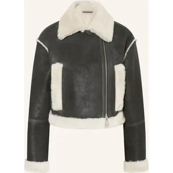 Dámský blejzr Mrs & Hugs Dámská Cropped Kožená Bunda, tmavě šedá / krémová, 40