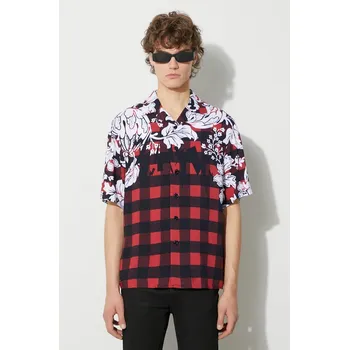 Pánská košile Košile Neil Barett LOOSE HAWAIIAN CHECK WITH BOLTS pánská, červená barva, relaxed, PBCM186.V024.1495 33X, vel. XL