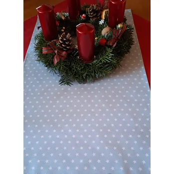 Vánoční dekorace Běhoun vánoční světle modrý bílé hvězdy (Běhoun vánoční světle modrý bílé hvězdy)