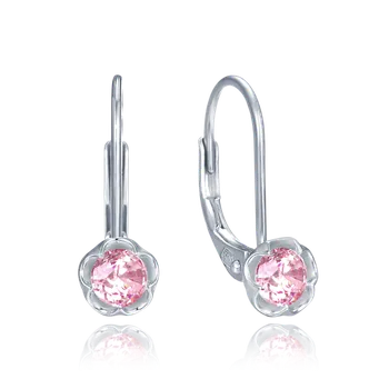 Náušnice Moonlit Dětské stříbrné náušnice s růžovým květinovým zirkonem