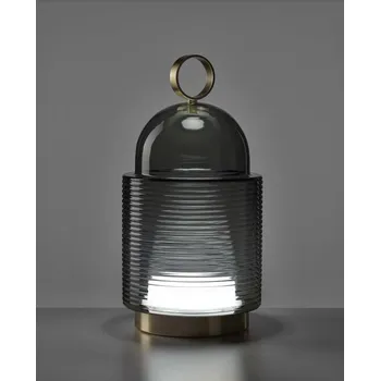 Lampička BROKIS Stolní svítidlo DOME NOMAD LINES LARGE sklo hnědé kouřové lesklé / mosaz / černý kabel nabíjecí USB2/MAG, 5V - BROKIS BRO PC01288_005