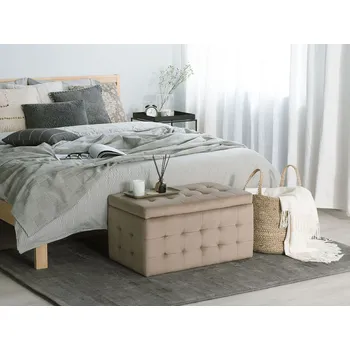 Obývací pokoj Taburet světle hnědý sametový s úložným prostorem 72 x 42 x 40 cm prošívaný obdélníkový pohovka Beliani