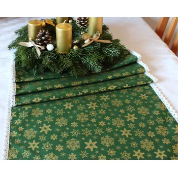 Vánoční dekorace Běhoun vánoční zelený zlaté hvězdy (Běhoun vánoční zelený zlaté hvězdy)