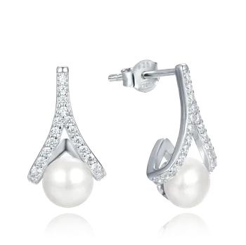 Náušnice Moonlit Elegantní stříbrné náušnice s perlou a zirkonovou křivkou