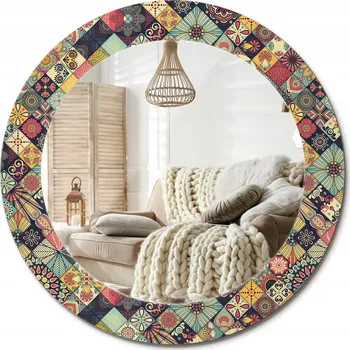 Zrcadlo Zrcadlo s potiskem do koupelny, kuchyně, předsíně, Patchwork, dlaždice, průměr 60 cm