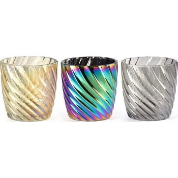 Svícen Skleněný svícen 80×90 mm – pro čajovou i maxi čajovou svíčku, barevný mix (zlatá, barevná, stříbrná)