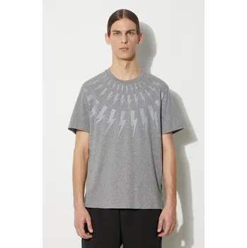 Pánské tričko Bavlněné tričko Neil Barrett Fairisle Thunderbolt Slim MY70007S.Y524.756N šedá 90X, vel. M