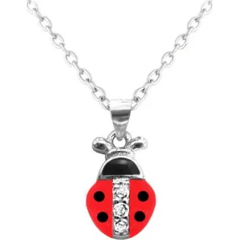 Náhrdelník Stříbrný náhrdelník červená Beruška vykládaná zirkony, 38-41 cm