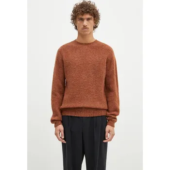 Pánský svetr Vlněný svetr Norse Projects Birnir Brushed Lambswool pánský, hnědá barva, N45.0520.4001 88X, vel. M