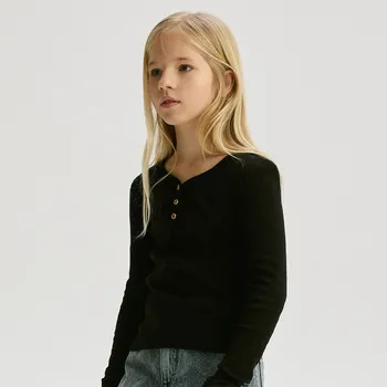 Dívčí oblečení Reserved - Tričko s knoflíčky u výstřihu - černý - 523EG-99X - 523EG-99X-U15