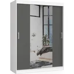 Šatní skřín s posuvnými dveřmi a zrcadlem 150cm bílá / šedá