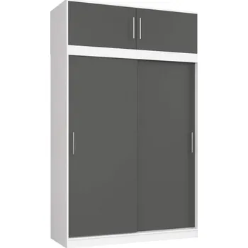 Šatní skříň Šatní skříň s posuvnými dveřmi a nástavcem 150cm MONO bílá / šedá