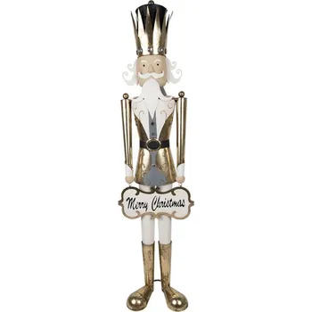 Zlatá kovová dekorace socha Louskáček Merry Christmas - 27*28*165 cm