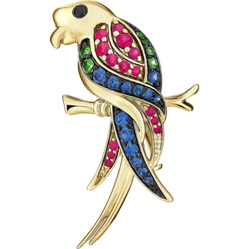 Brož Zlatá brož s černým briliantem, drahokamy a ozdobnými kameny - papoušek - ryzost 585 - 220.881