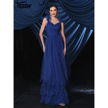 Dámské šaty Originální plesové šaty maxi LC10183 Barva: Modrá, Velikost: L