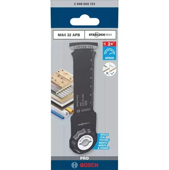 Pilový kotouč Ponorný pilový list na dřevo s hřebíky, kovové sendvičové materiály, plastem potažené desky a plasty Bosch PRO MAII 32 APB - 32x80mm, StarlockMax, pro multifunkční nářadí - oscilační brusku (2608669133)