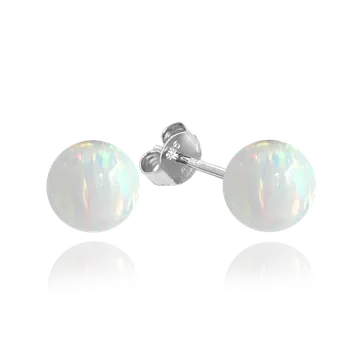 Náušnice Moonlit Stříbrné náušnice KULIČKY s bílými opálky 8mm