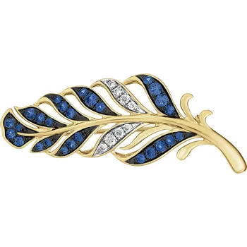 Brož Zlatá brož s brilianty a cejlonskými safíry - pírko - ryzost 585 - 220.883