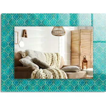 Zrcadlo Dekorativní závěsné zrcadlo s potiskem Zelený geometrický vzor 80x60 cm