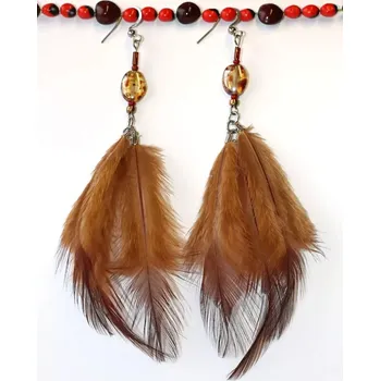 Náušnice JoyKa Pírkové Naušnice - Hnědá Dáma, Zemitá Láska, Něha a Elegance, Free Spirit 3711