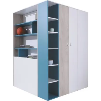 Šatní skříň Meblar Rohová skříň Planet PL1 Vyber provedení: bílý lux + dub + mořská, Vyber osvětlení: BEZ osvětlení