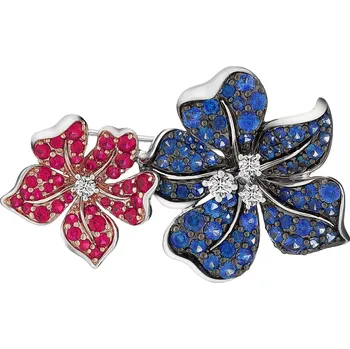 Brož Brož z bílého zlata s diamanty a drahokamy - květy - ryzost 750 - 220.884