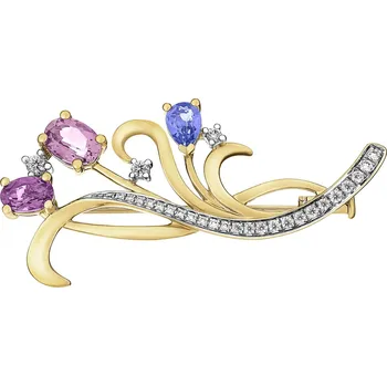 Brož Zlatá brož s brilianty, drahokamy a ozdobnými kameny - ryzost 585 - 220.873