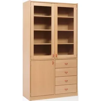 Komoda Skříňka s prosklenými dvířky, plnými dvířky a 4 zásuvkami