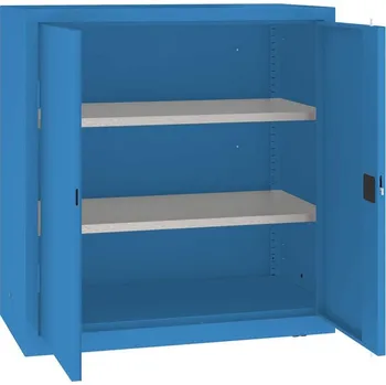 Dílenská skříň, 2 pozinkované police o nosnosti 100 kg, v x š x h: 1040x1000x500 mm, barva modrá RAL5012