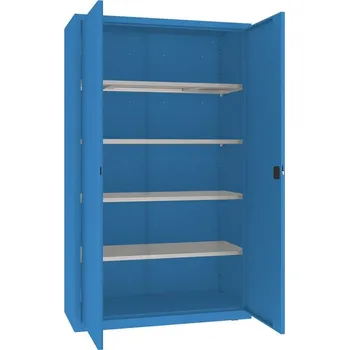 Dílenská skříň, 4 pozinkované police o nosnosti 100 kg, v x š x h: 1990x1200x600 mm, barva modrá RAL5012