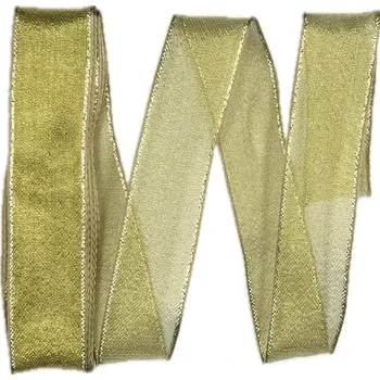 Stuha Stuha lurexová OUTDOOR PLATINUM zlatá 25mm x 2m (4,-Kč/m) (Stuha lurexová, zlatá, transparentní, s drátkem v lemu)