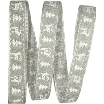 Stuha Vánoční stuha skládaná REINDEER pastelově šedá 15mm x 2m (5,- Kč/m) (Vánoční stuha, oboustranná, pastelově šedá, s vetkaným vlascem v obou okrajích)